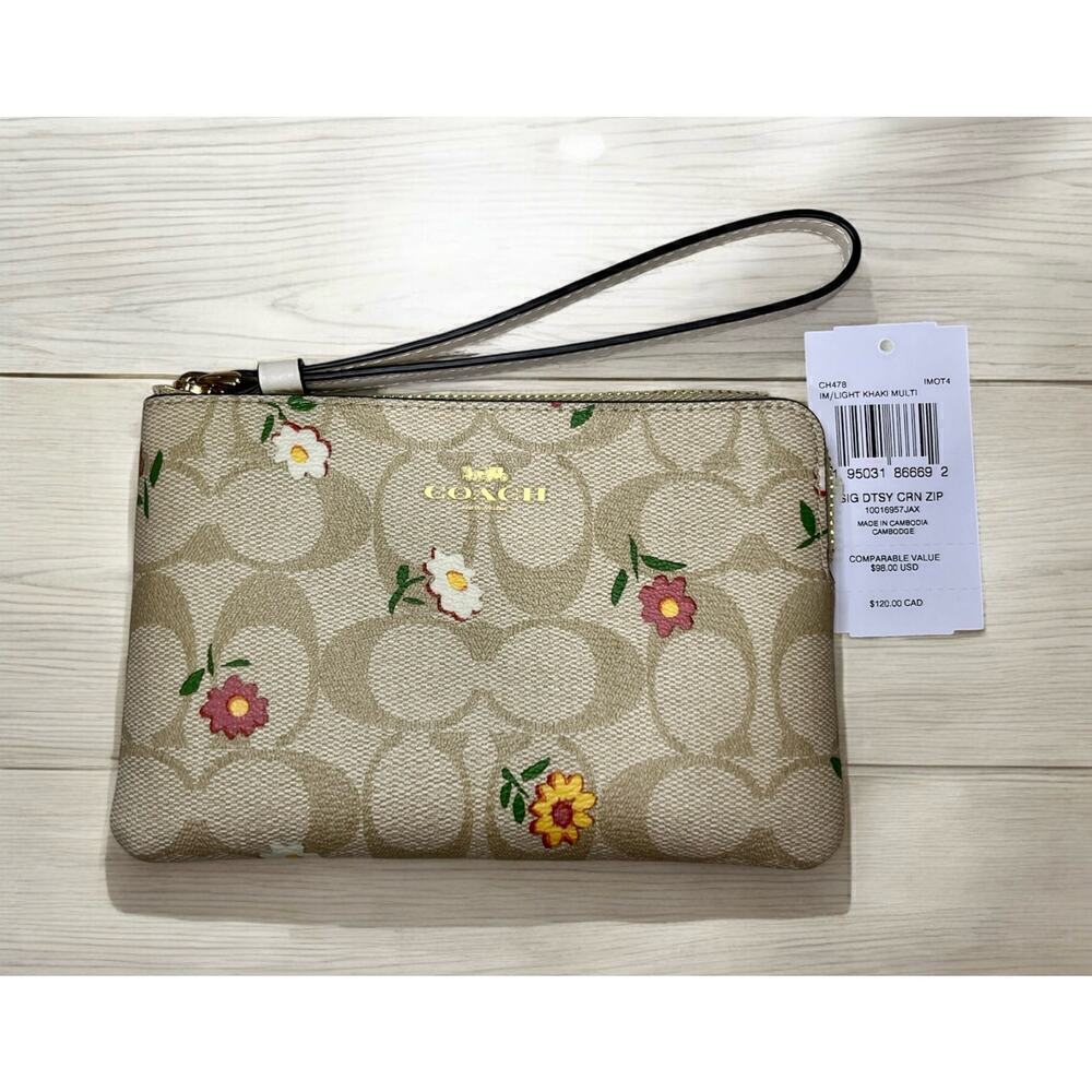 New With Tags Coach CH478 Signature Ditsy Corner Zip Wallet - Picture 4 of 4